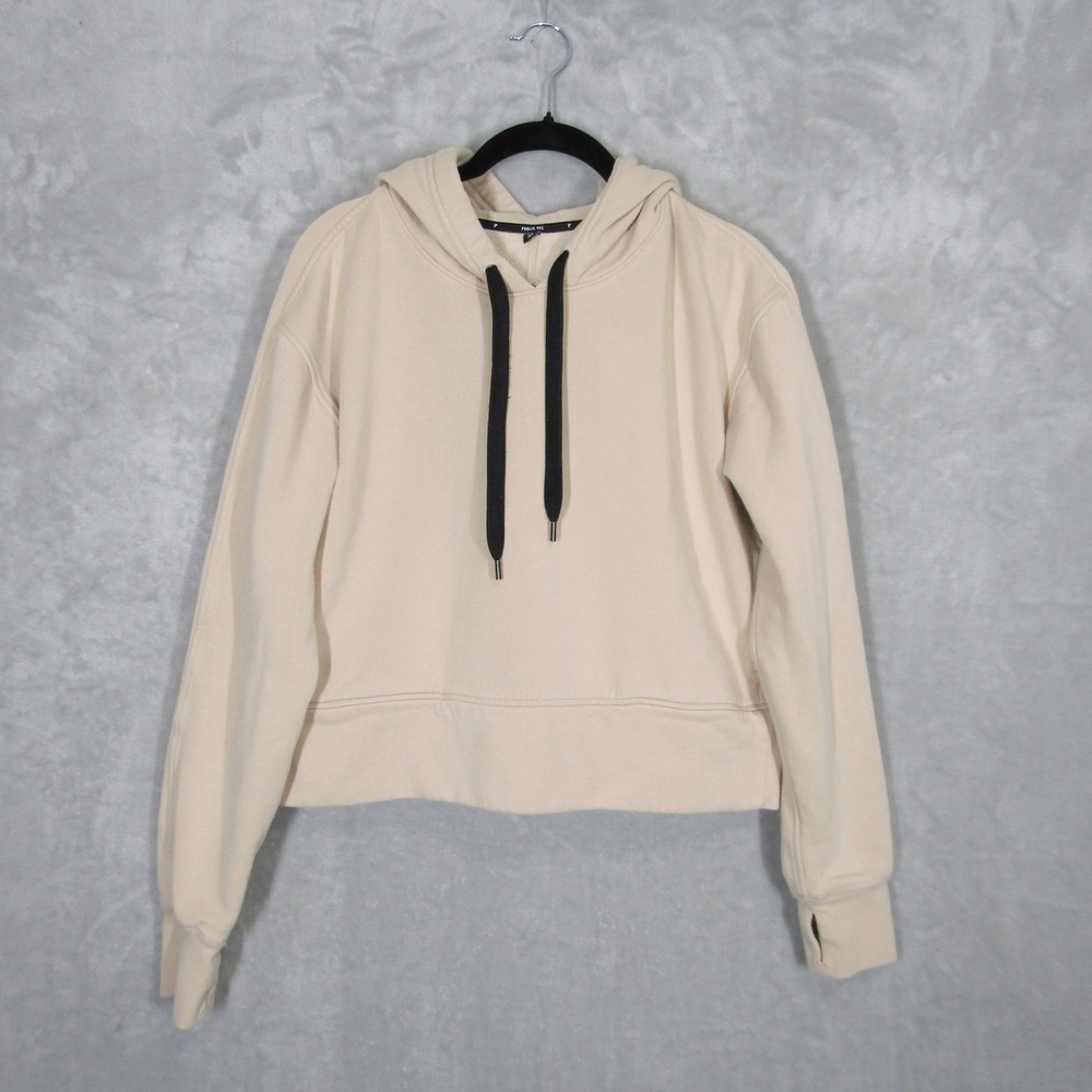 Public Rec Womens Cropped Hoodie Size Medium Beige Pima Cotton Fleece Thumbhole